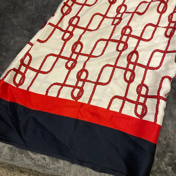 ZARA womens wide leg chain link pants navy red pull on XS - Picture 6 of 8